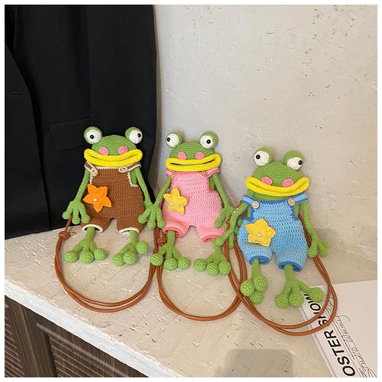 Handmade Big Mouth Frog Crochet Crossbody Bag: Cute, Funny Parent-Child Phone Bag