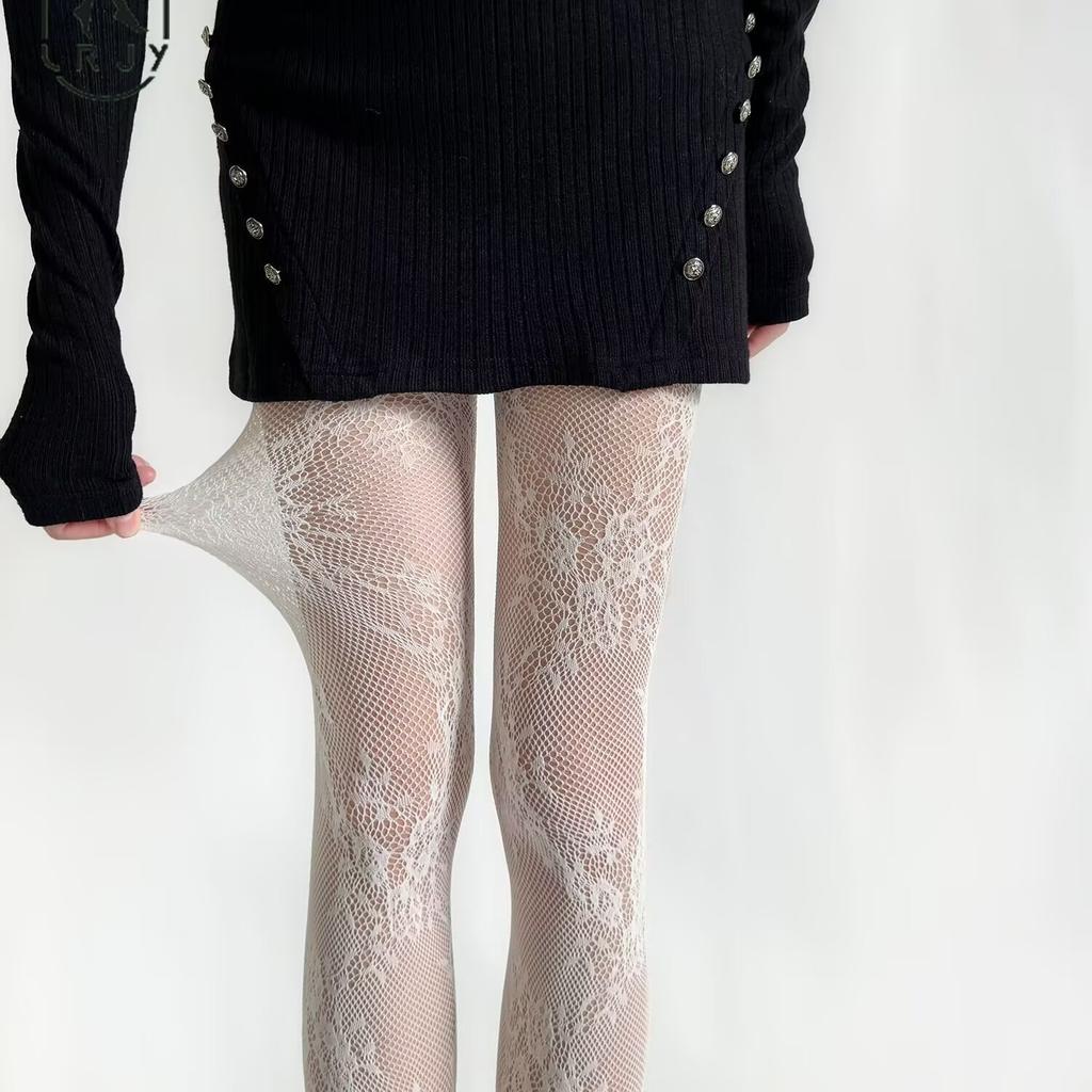 Vintage Hollowed-Out Floral Lace Babes Jacquard Net Socks Y2K Fishnet Socks Black Sexy Bottom Socks Women 6235