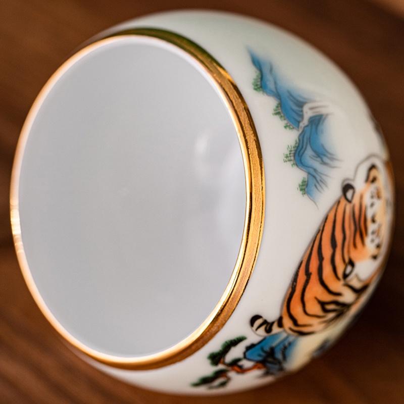 130ml Ceramic Tea Cup Tiger Pattern White Porcelain Kung Fu Tea Set