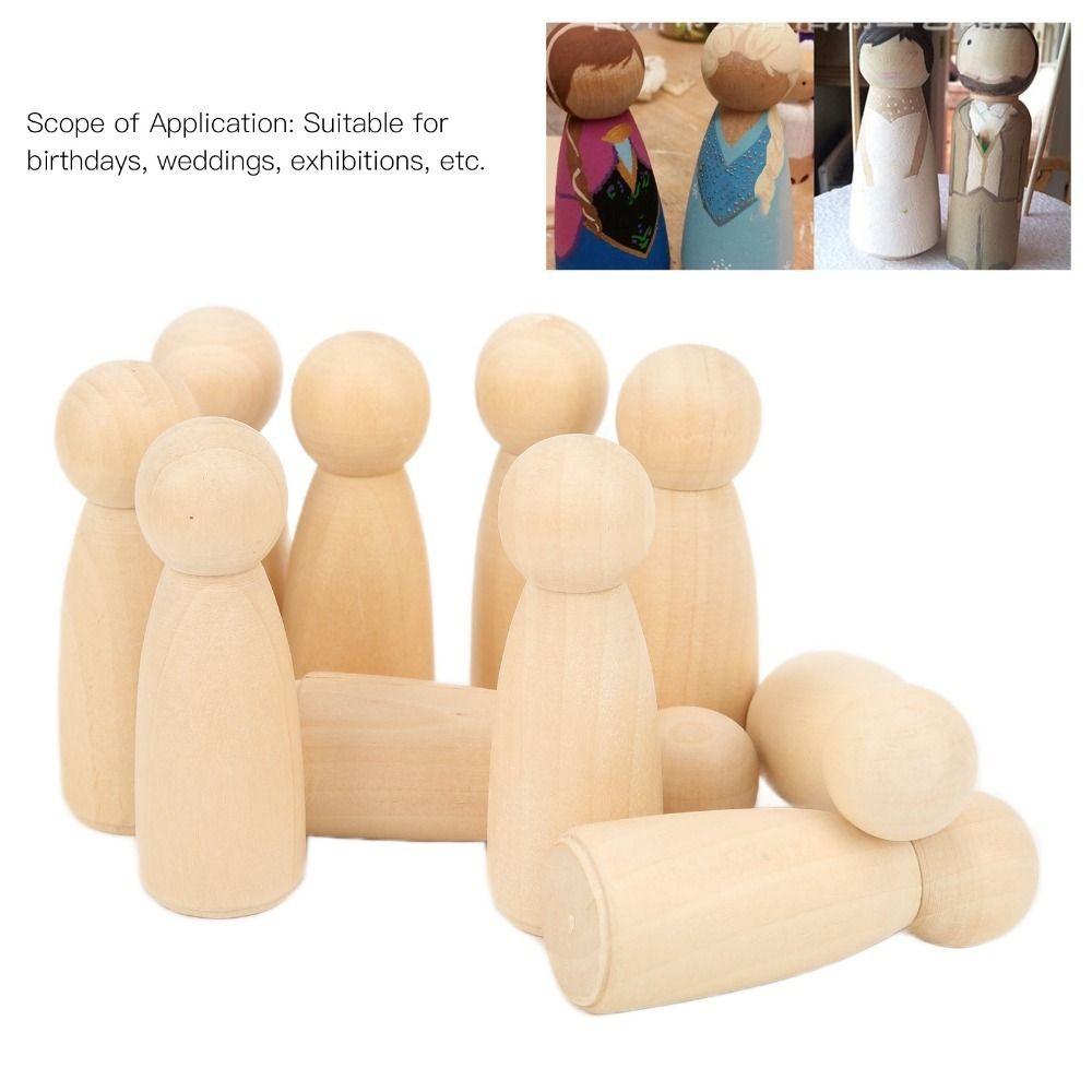 10PCS 75mm Size Wooden Peg Doll Plain Wood Smooth Unfinished Wooden Doll Nature Plain DIY Doll People Craft Painting