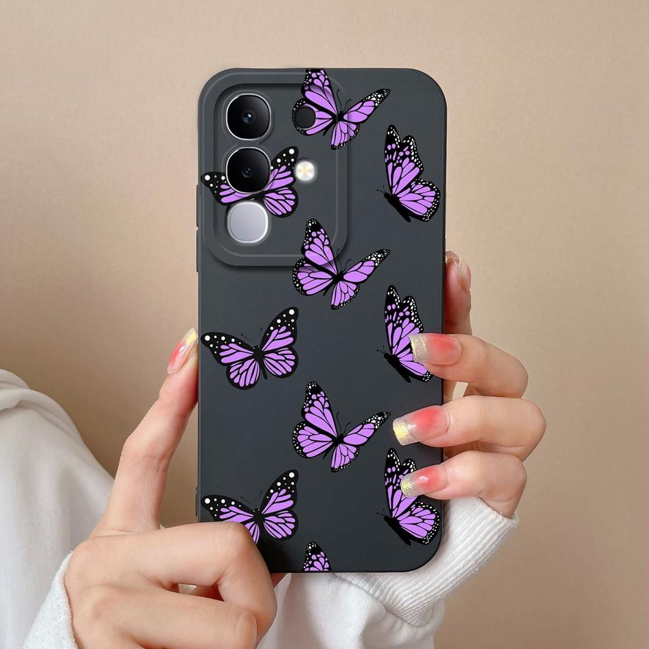 Für Vivo Y29 Y29S Y39 S19 Pro Y19S V30 V40e V50 Y04 T4x iQOO Z9s V40 Lite(IDN) Hülle Hübscher Schmetterling Gänseblümchen Weiches Silikon Anti-Sturz Schale Für Vivo Capa