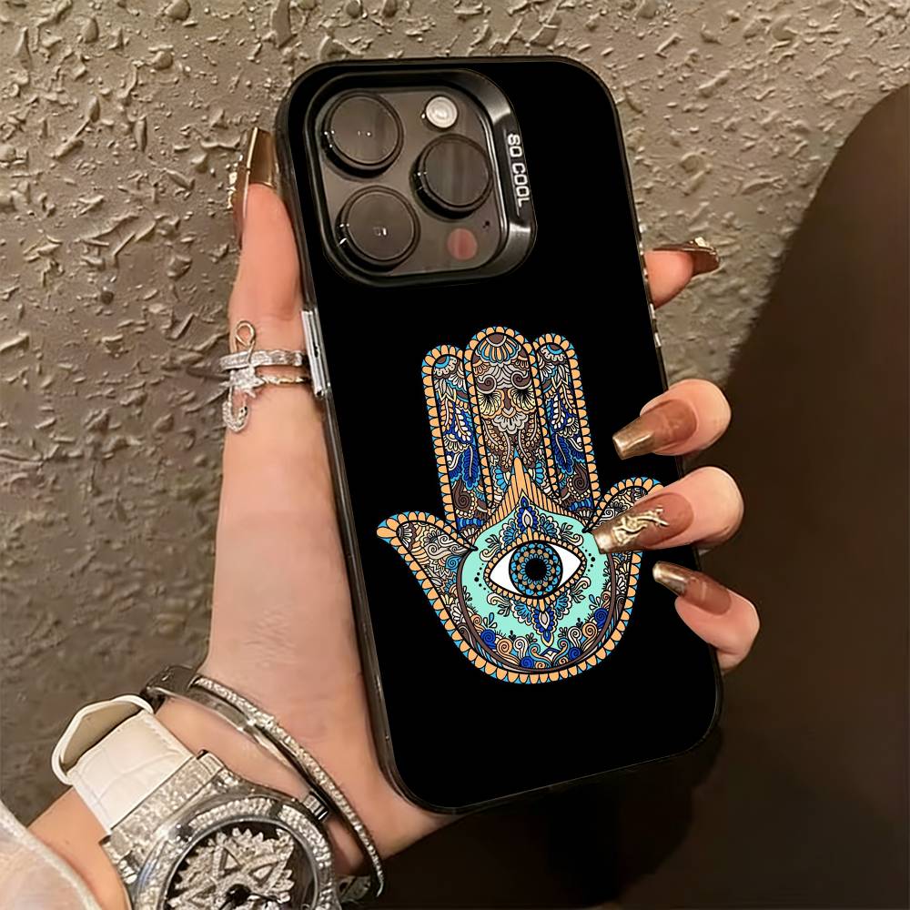 H-Hamsa H-Hand-D Phone Case For iPhone 17,16,15,14,13,12,11 Plus,Pro Max,XS,Colored Silver Plated Inside Cover