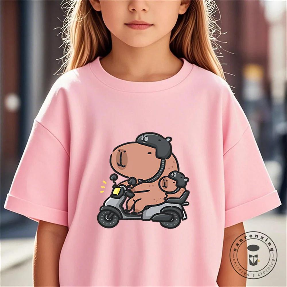 Vară Nouă Tendință Imprimeu Capibara Drăguț Tricou cu Mânecă Scurtă pentru Copii Drăguț Confortabil Versatil Tricou pentru Băiat și Fată