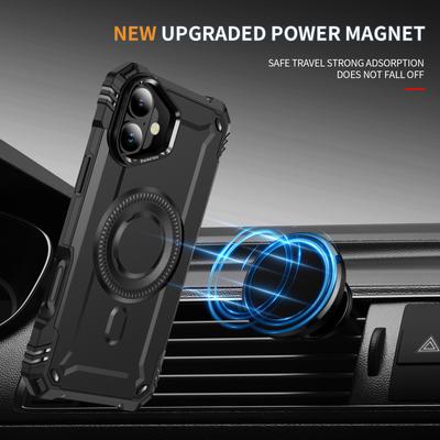 For iPhone 16 Magnetic Case Lens Kickstand PC+TPU Shockproof Phone Cover