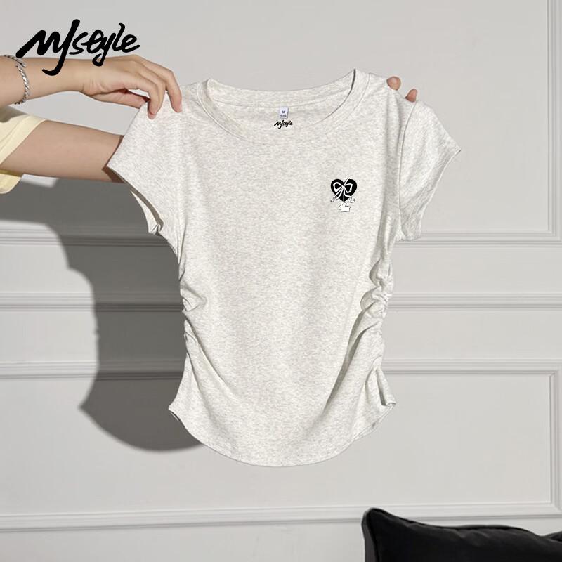 MJ STYLE Women s Bow Pleated Slim Fit T-shirt S