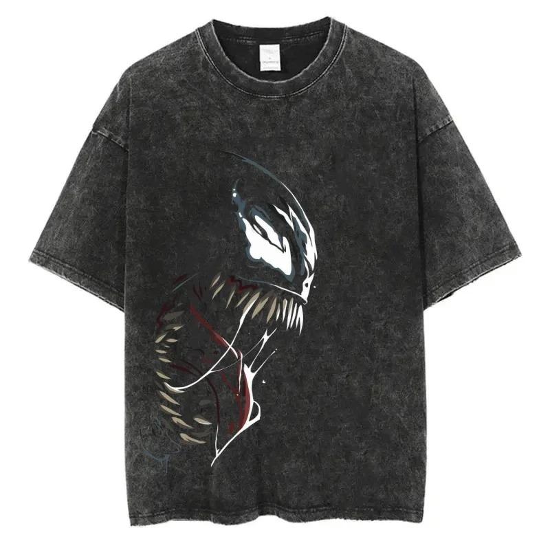 Vintage Washed Oversized Short-Sleeve T-Shirt Featuring Monochrome Spider-Man Symbiote Suit Sketch Graphic Print