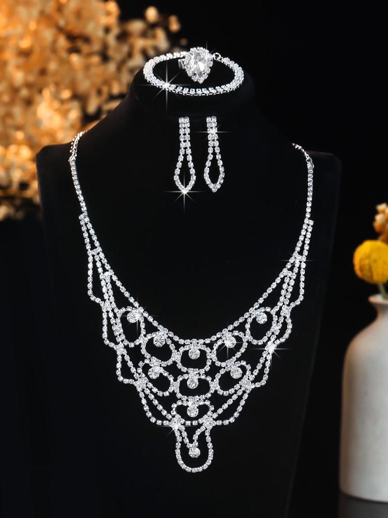 European Style Diamond-Inlaid Evening Necklace & Jewelry Set for Brides