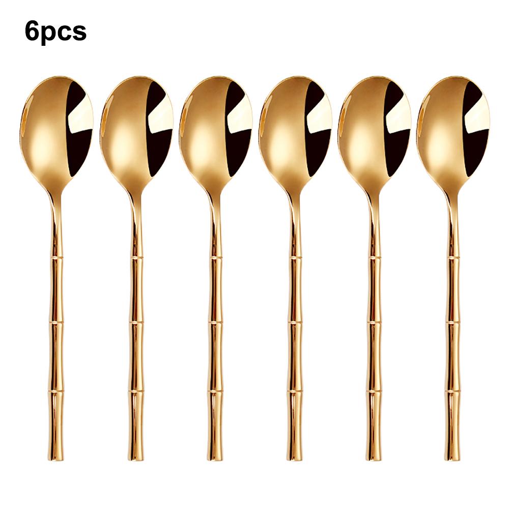 6/24/30Pcs Stainless Steel 304 Tableware Gold Cutlery Set Western Bamboo Shaped Handle Knife Fork Spoon Mirror Dinner Set