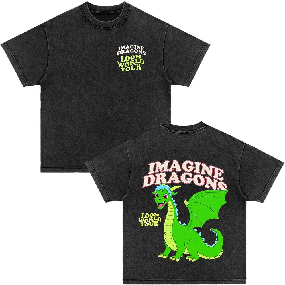 

Imagine Dragons Loom World Tour Vintage Washed T Shirt Rock Band Tshirt Men Women High Quality Cotton Short Sleeve T Shirt S