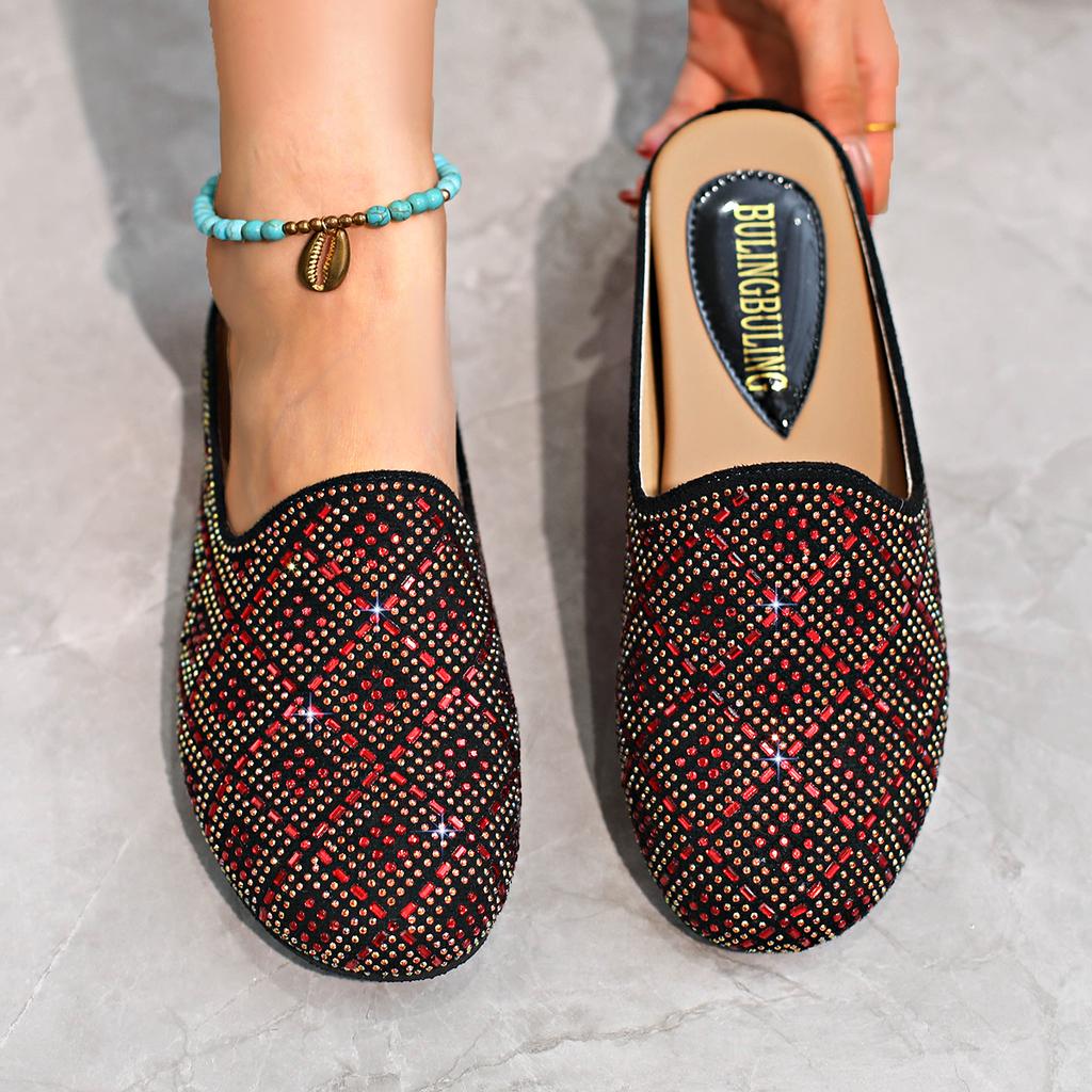 Aphixta Women's Crystal Slippers Slip-On Platform Shoes with Thick Heel Summer Slides Bling Casual Comfortable Beach Shoes