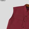 INCERUN Two Pieces Men Outfits Sleeveless Cropped Waistcoat Tops Long Pants Casual Sets