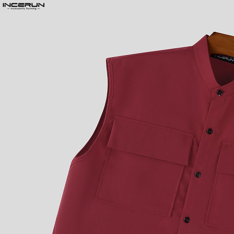 INCERUN Two Pieces Men Outfits Sleeveless Cropped Waistcoat Tops Long Pants Casual Sets