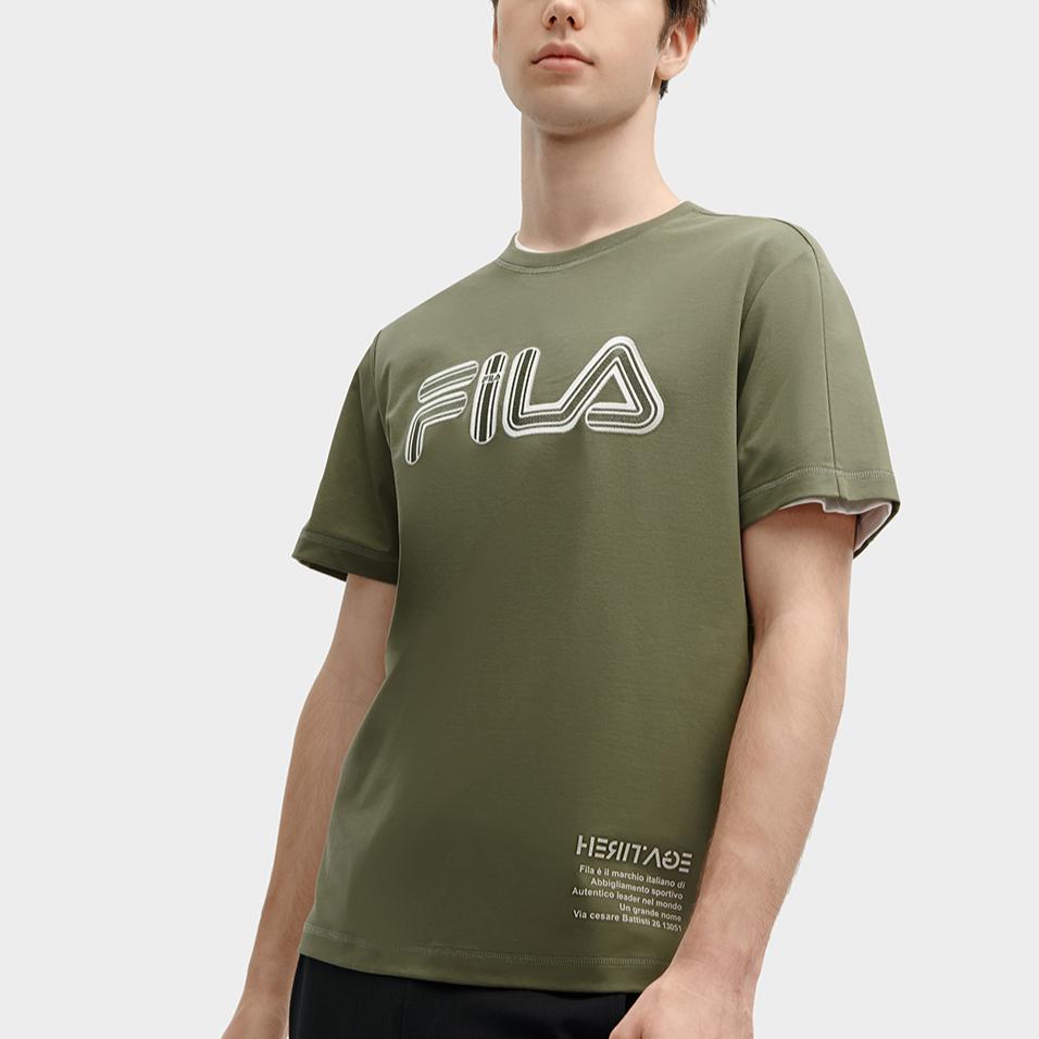 FILA Letter Logo Printed Round Neck Casual Short Sleeve T-Shirt Men Tops Banana-Coffee F11M418103F-DG