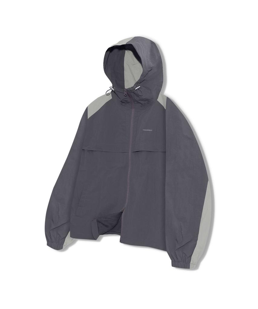 STANDARDERROR 87-Stan268 Nylon Track Color Block Curved Hood Gorp Windbreaker Khaki