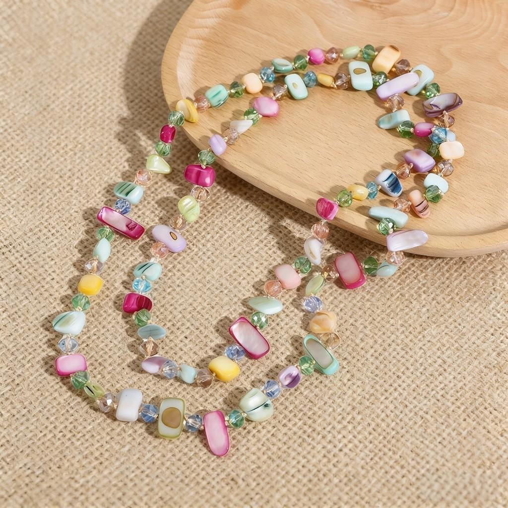 Simple And Versatile Super Long Necklace, Clothes Pendant, Shell Crystal Color Multi-Layer Sweater Chain With Accessories, Fashionable Women