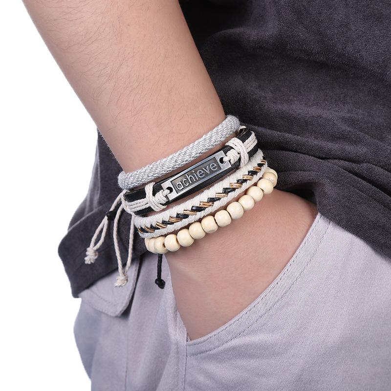 Braided Bracelet Leather Bracelet Multi-layer Four-piece African Map Set Retro Jewelry Men's