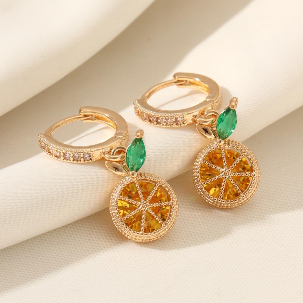 1 Pair Cute Fruit Dangle Earrings for Women Cubic Zirconia Jewelry Wedding Party Accessories