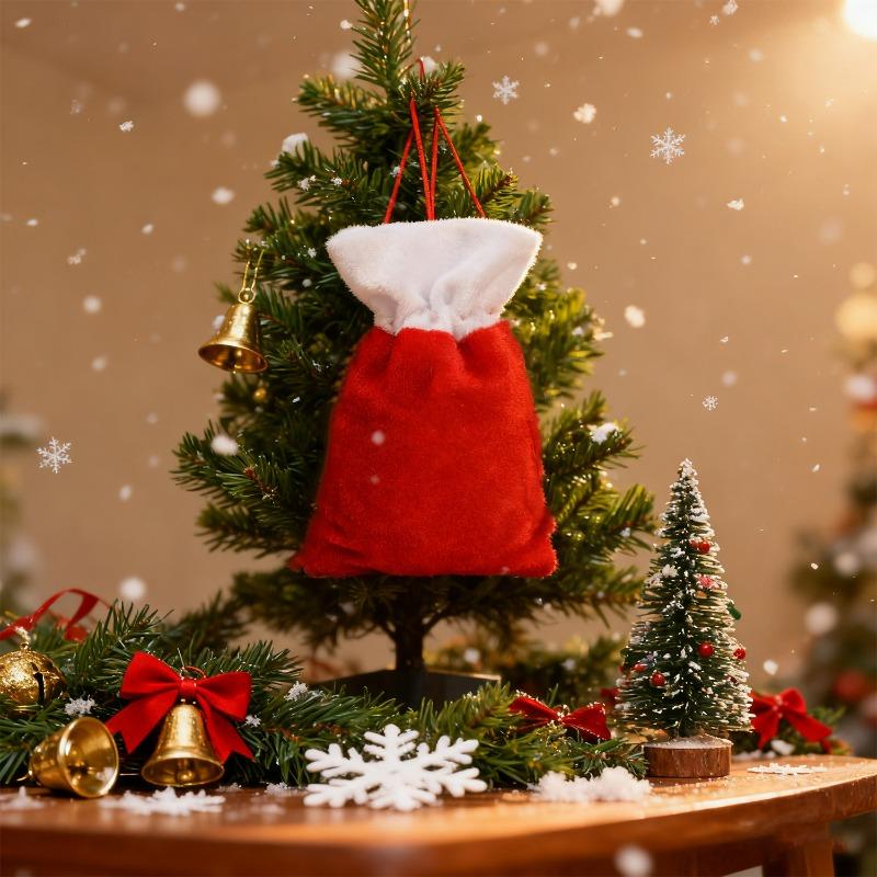 Velvet Goodie Bags with String Red Velvet Fabric Soft Candy Bag Christmas Tree Hanging Gifts Pouch Jewelry Storage Party Favor