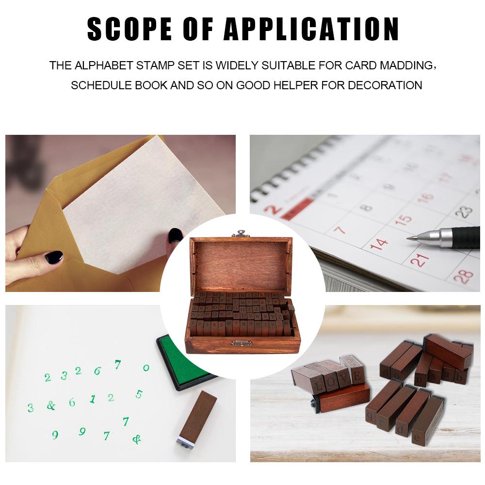 Number Alphabet Stamp 70pcs DIY Handmade Diary Ablum Wedding Letter Stamp Kids Number Seal Diary Decor Self Inking Wooden Box Seal