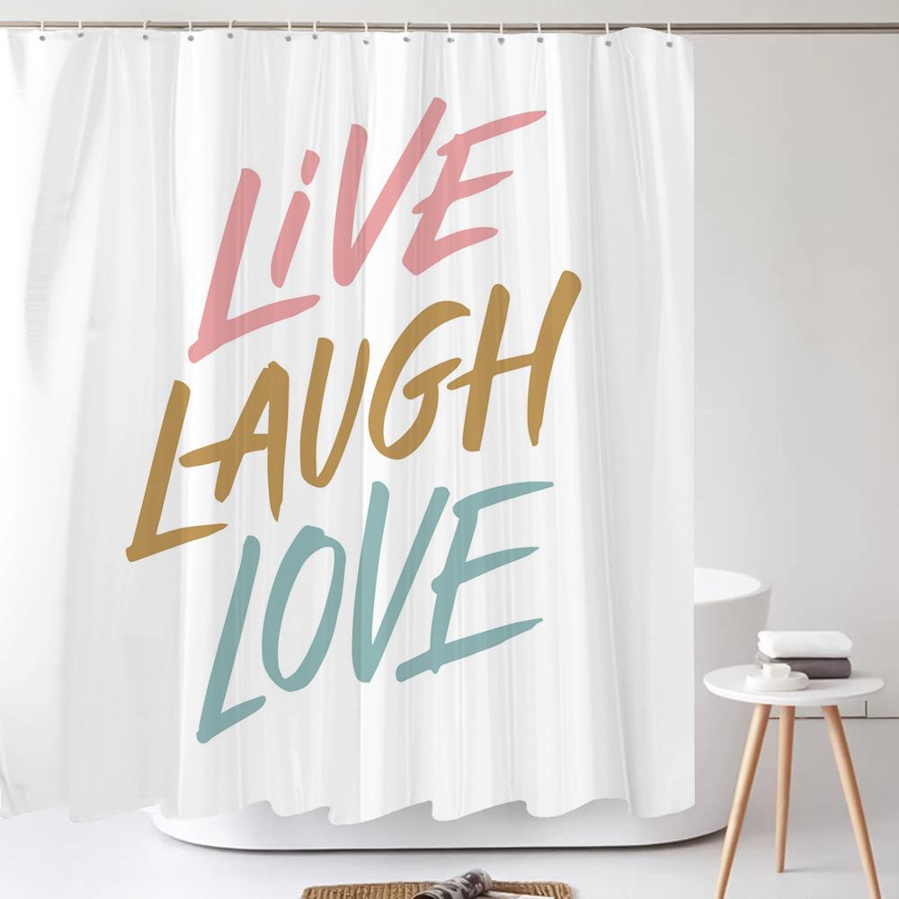 Tenda Doccia con Parole Artistiche Semplici Nordiche Stampa Bianca Minimalista Tenda per Vasca da Bagno Poliestere Impermeabile Decorazione Tenda da Bagno