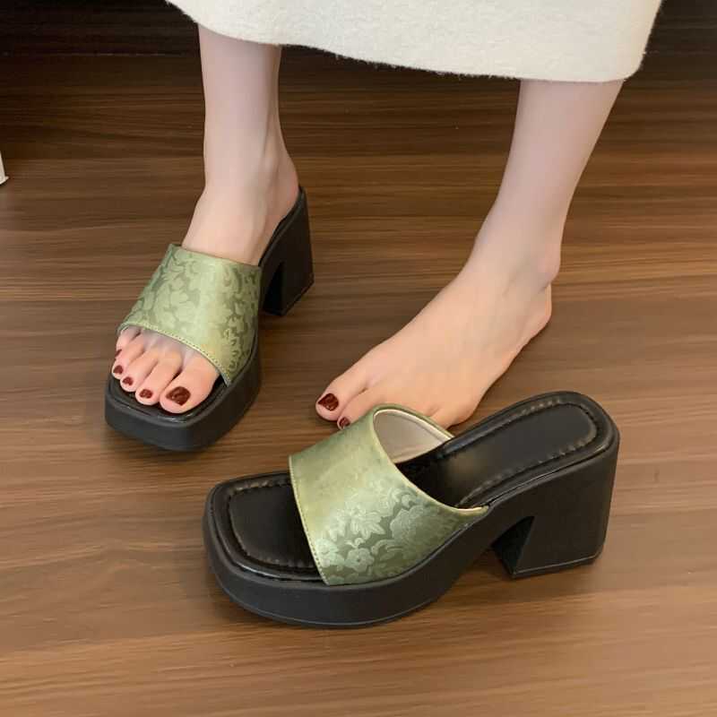 Large size sandals women's feet wide and fat summer women's shoes 2025 new thick-heeled sandals national style fattened high-heeled women's slippers