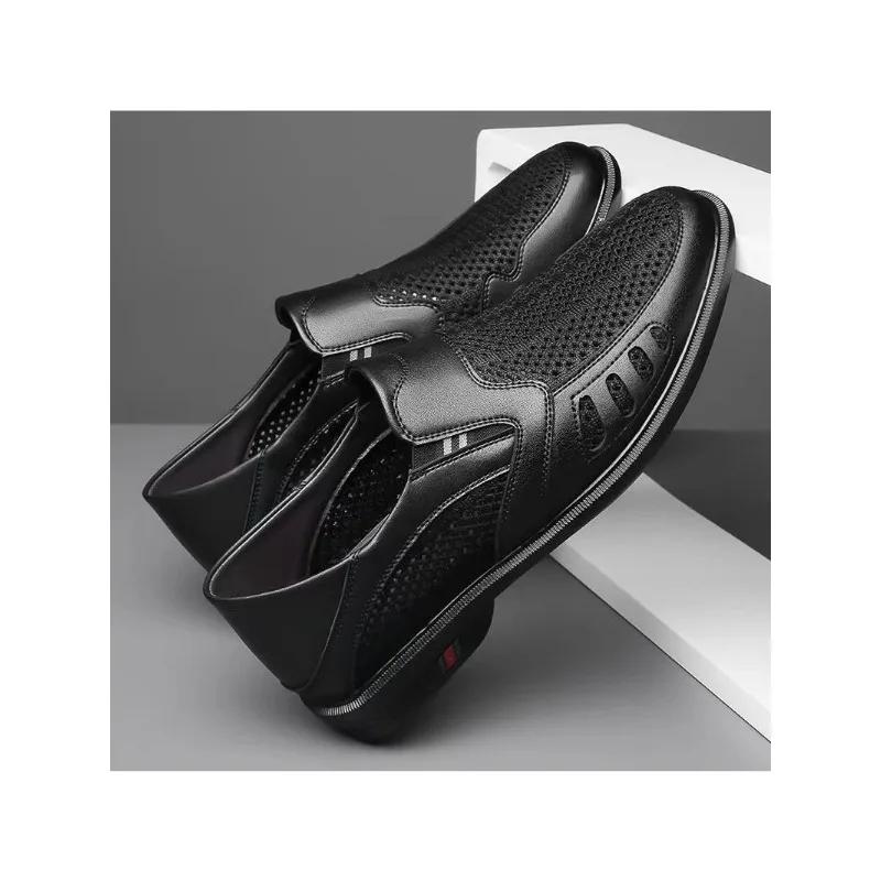 Fashion Summer Fashion Hollow Male Loafers Designer New Slip-on Business Men's Shoes Casual Mesh Leather Man Shoe