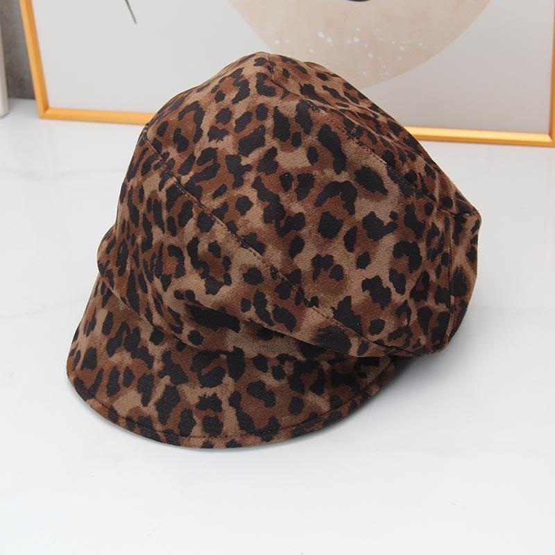 New retro leopard print trendy fisherman hat children's autumn face small versatile fashion equestrian hat casual octagonal hat