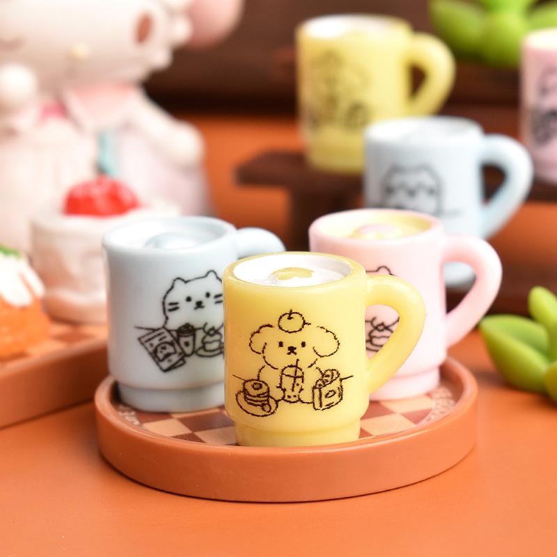 4pcs Cartoon Puppy Coffee Cups Miniatures, Doll Food Props Accessories, Micro Landscape DIY Craft Decoration