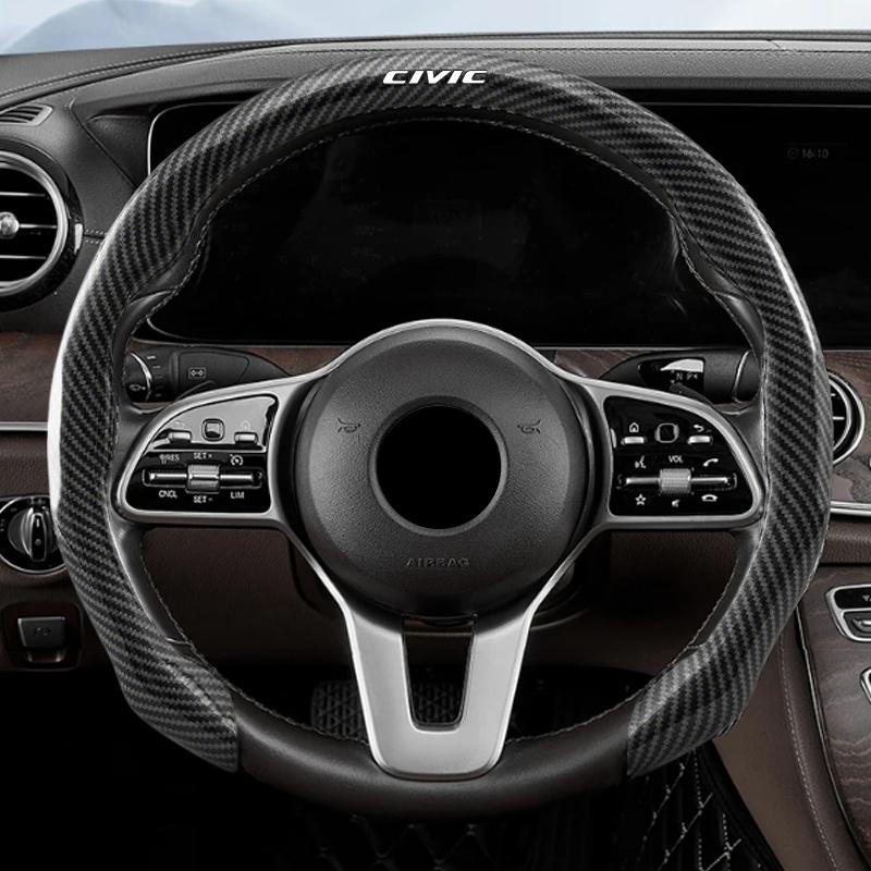 

5D Carbon Fiber Car Steering Wheel Cover Anti-slip Booster For Honda Civic XR-V CR-Z CRV HRV City Accord Legend Jazz RR VTi Fit