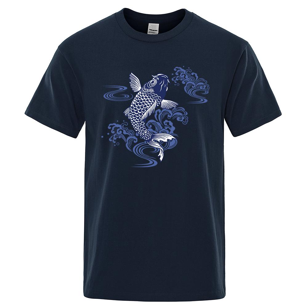 Cyprinus Carpio Haematopterus Koi Man Tshirts Casual Cotton Male Short Sleeve Breathable Oversize Tops Clothes