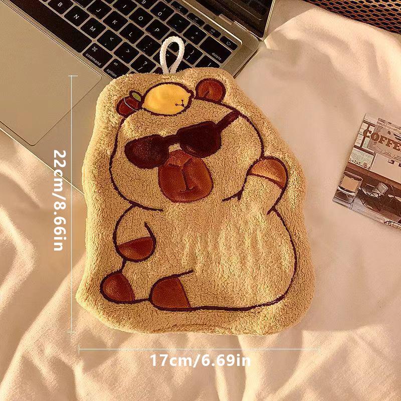 Cartoon Hand Towel Cute Capybara Hanging Towel Kitchen Bathroom Face Washcloth Guinea Pig Coral Fleece Quick Drying Towel