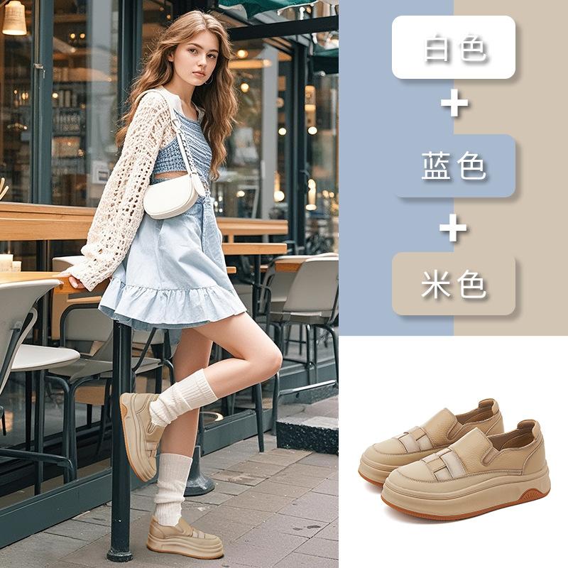 National style little white shoes 2025 spring and summer new retro color matching platform single shoes women's one-pedal comfortable commuting women