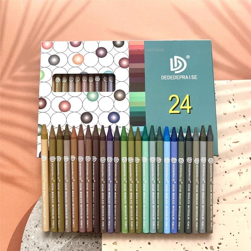 24 Colors Without Wood Watercolor Stick Full Core Morandi Series Water-color Pens Beginners Painting Graffiti Art Colored Pencil