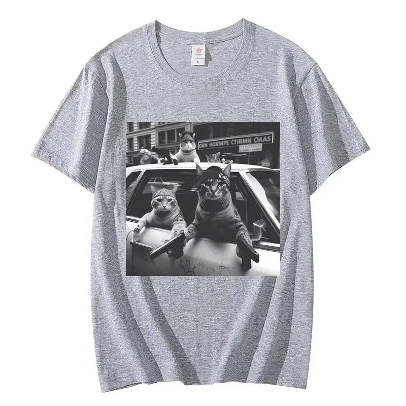 Funny Cat Gang Meme Graphic T Shirts Unisexs Wounisexs Fashion Vintage Short Sleeve Tshirt High Quality Cotton Oversized Tshirts