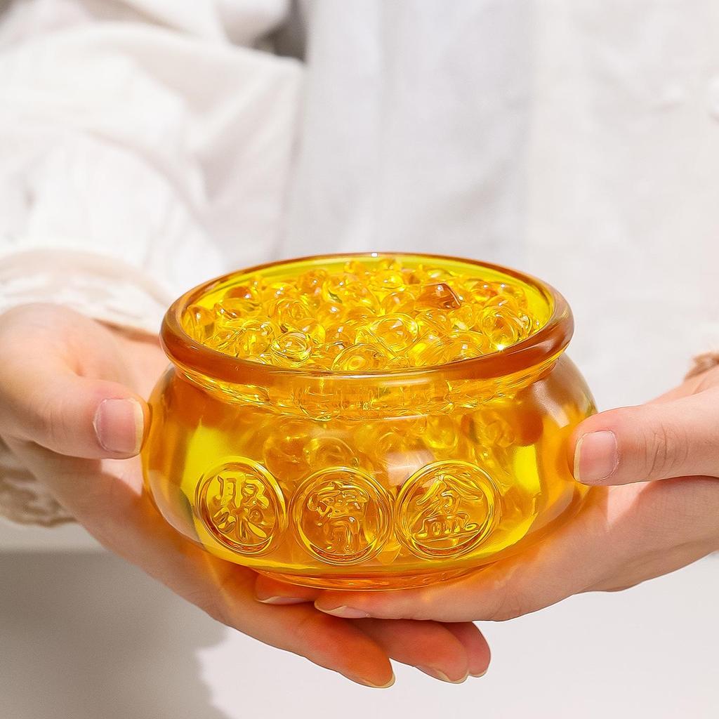 Crystal Treasure Bowl: Glazed Wealth Attraction Decoration for Living Room, Entryway, Shop Opening, and Housewarming Gift