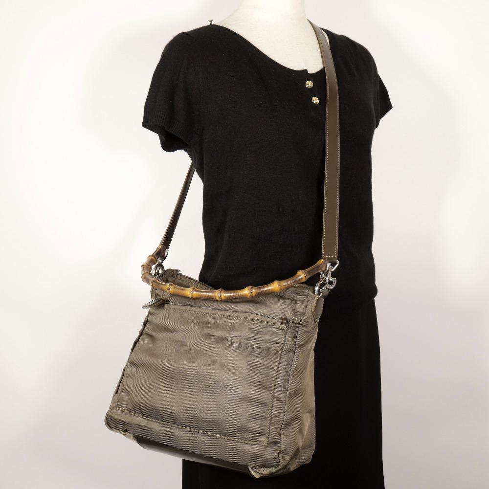 Gucci Bamboo One Belt Shoulder Bag 000.2404.0509 2WAY Khaki Nylon Canvas Women Used