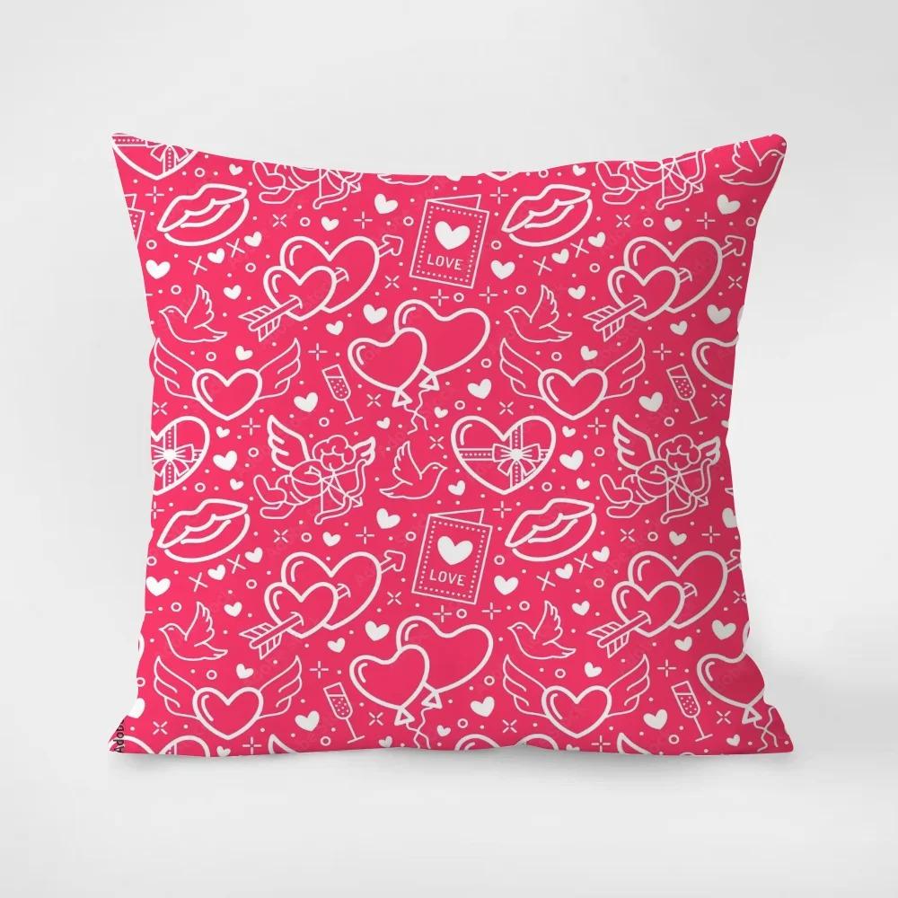 Red Love Heart Romantic Love Pattern Pillowcase Living Room Sofa Cushion Cover Bedroom Room Bedside Home Decoration