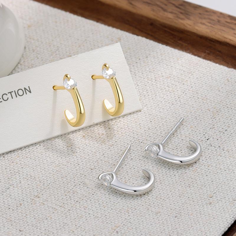 Real 925 Sterling Silver Fashion Cubic Zirconia Ear Studs Delicate Geometry Stud Earrings For Women Fine Jewelry