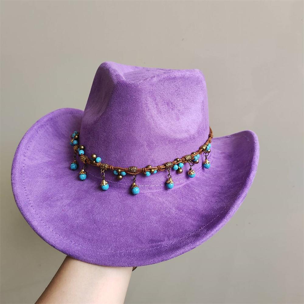 New Blue Suede Hat 7.5Cm Western Cowboy Women'S Fedora Hat Men'S Church Jazz Hat Fashion Travel Party Hat Denim Hat