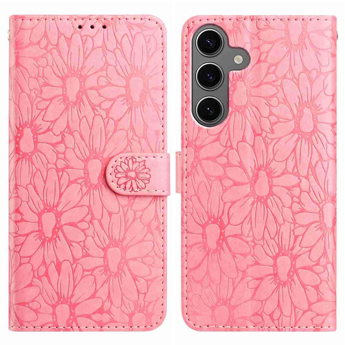 

For Samsung Galaxy S25/S24 Leather Case Daisy Imprint Wallet Stand Phone Protective Cover C