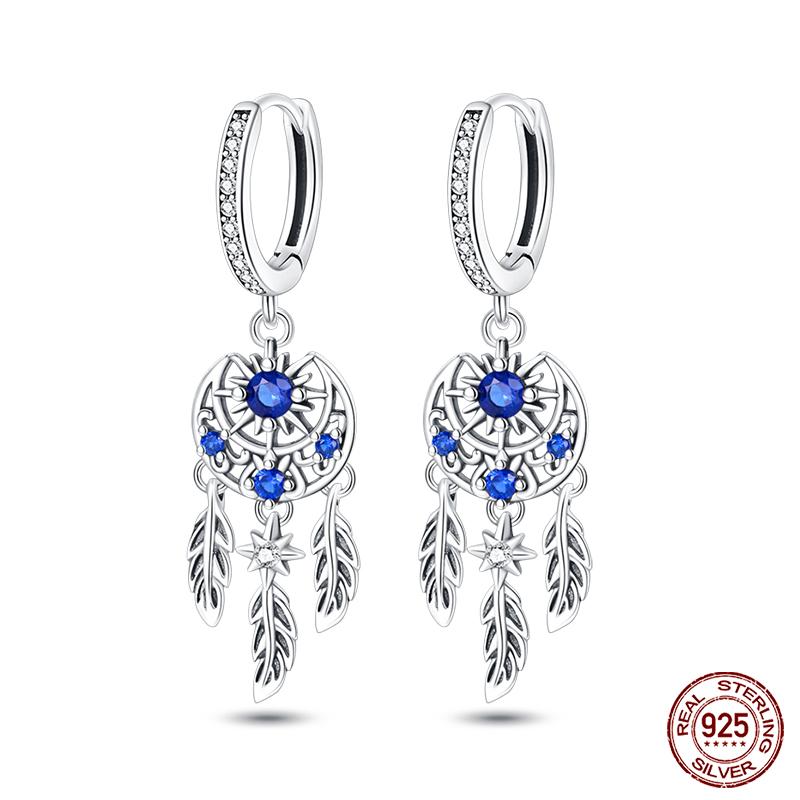 925 Silver Dream Catcher Earrings For Women Exquisite Zircon Carp Stud Fashion Jewelry Gift