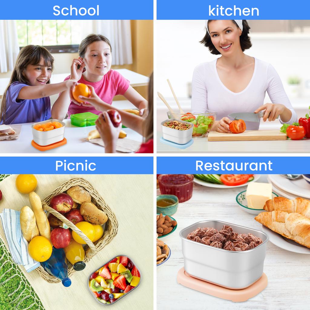 3/4Pcs Stainless Steel Snack Containers for Kids Easy Open Leak Proof Mini Food Containers Lunch Box for Daycare School Office