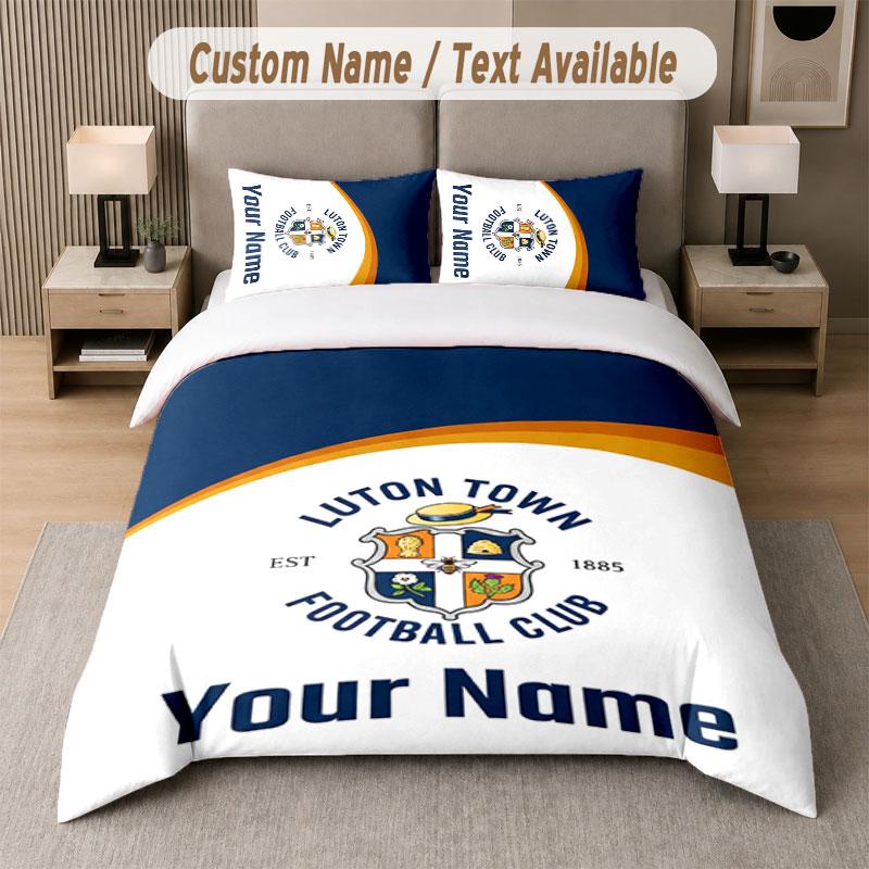 Benutzerdefiniertes Bettwäsche-Set Luton Town Muster, Druck Name Text 1 Bettbezug plus 2 Kissenbezüge Heimtextilien