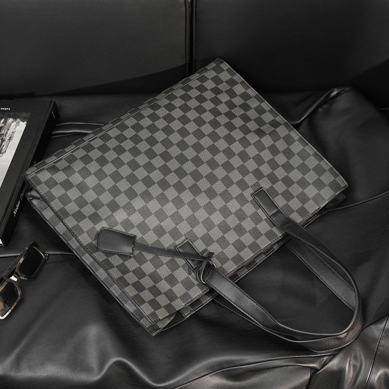 Men's Autumn Plaid Tote: Casual Shoulder Crossbody & Document Bag