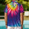 Women Short Sleeve Shirt Pink Blue Spiral Tie Dye Glitter Star Print Lapel Button Up Top