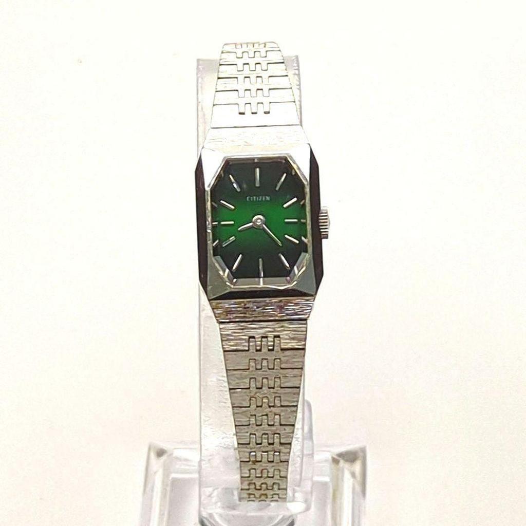 Used Working good condition CITIZEN Ladies Hand-winding Cut Glass Bracelet Watch Accessory Watch Green Dial 709