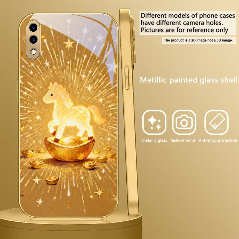 The shining golden pony For Samsung A 01 52S A04 A05S A10 A12 A13 22 23 24 36 42 M02 Note 10 20Ultra 8 9 Golden glass phone case