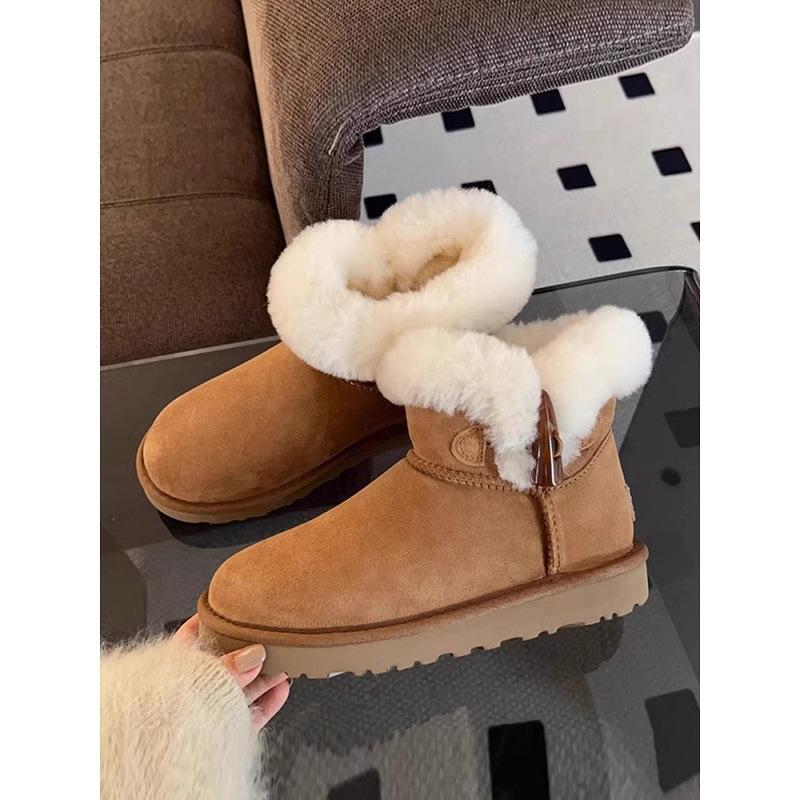 Buty zimowe damskie futro zintegrowane klamra róg krótkie buty antypoślizgowe ciepłe pikowane pogrubione buty bawełniane