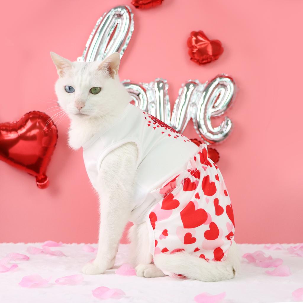 Dog Pajamas Pjs Pup Jumpsuit Lovely Hearts Printed Dog Clothes for Small Dogs Girl Boy ,Dogs Pink Puppy Clothes Doggie Onesies C