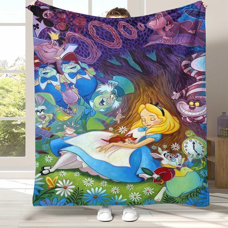 Alice im Wunderland Cartoon Cheshire Katze Flanelldecke, Ultraweiche Warme Plüschdecke für Zuhause Schlafzimmer Bett Sofa Abdeckung Kindergeschenk